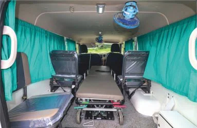 Foldable seats for convenient movement, swiveling fans, and ample lighting.